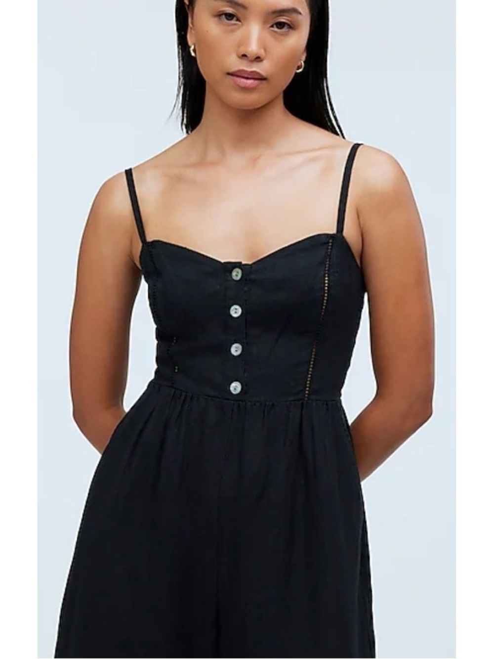 Madewell Black Cami Wide Leg Jumpsuit Size 4 Boho Western preppy linen - Picture 3 of 9
